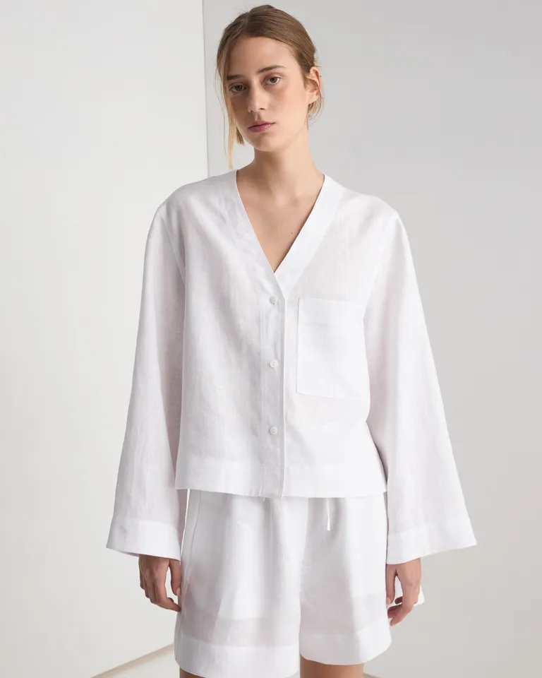 Camisa de lino oversize con cuello en V de Prüne en Camisas para argentina