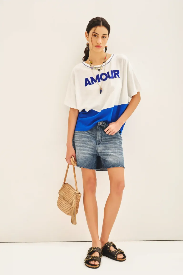 Remera holgada de algodón con estampado y recorte a contraste de Rapsodia en Remeras para argentina