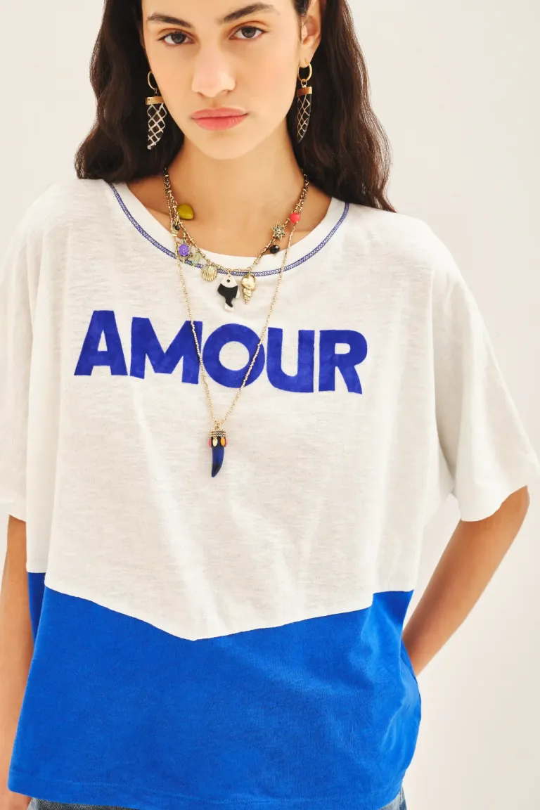 Remera holgada de algodón con estampado y recorte a contraste de Rapsodia en Remeras para argentina