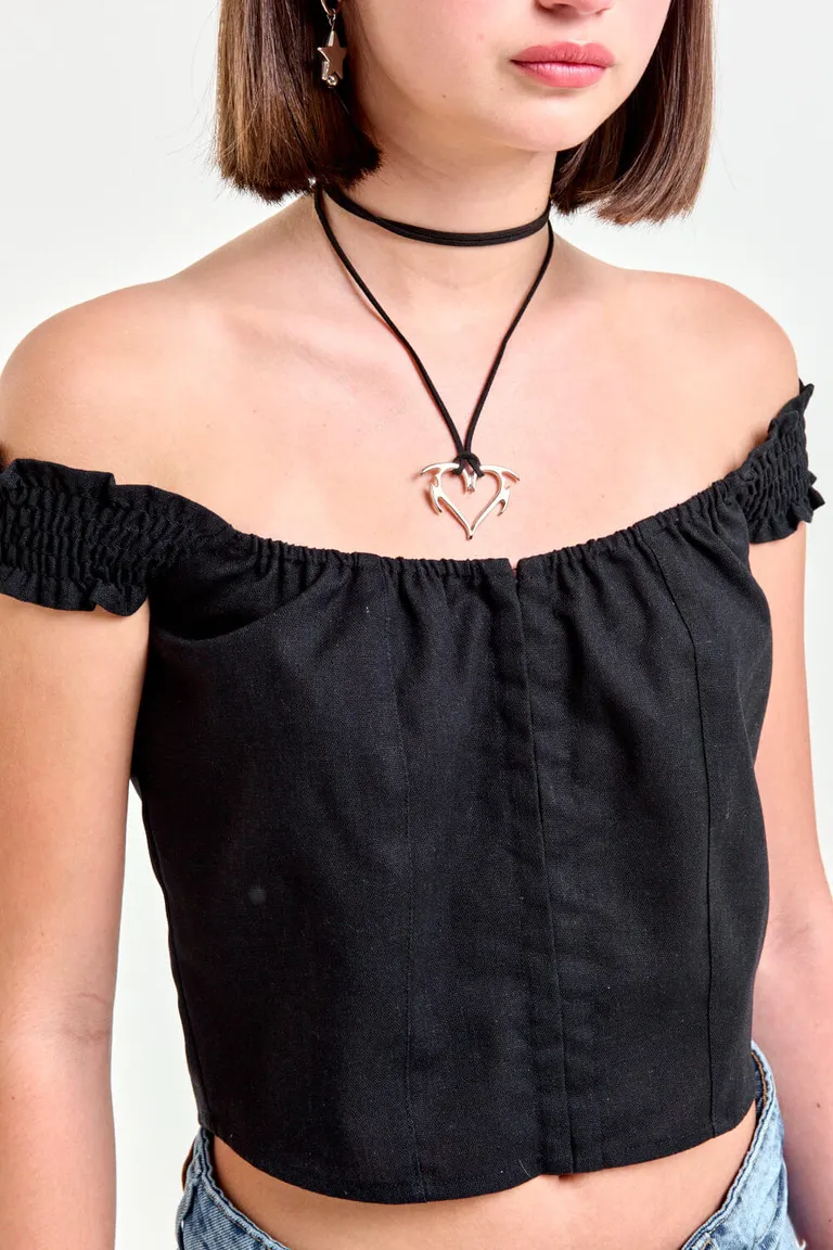 Top negro de escote redondo y hombros descubiertos para mujer de 47 Street en Tops para argentina