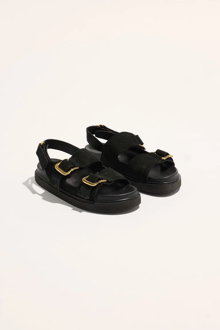 Sandalias de cuero negras con doble hebilla, estilo Birkenstock para mujer de Portsaid en Sandalias para argentina