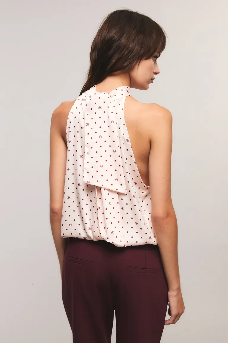 Top de mujer con cuello halter y detalle de lunares con ajuste en la espalda de Kosiuko en Tops para argentina