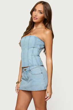 Corset denim strapless camelia de Edikted en Tops para argentina