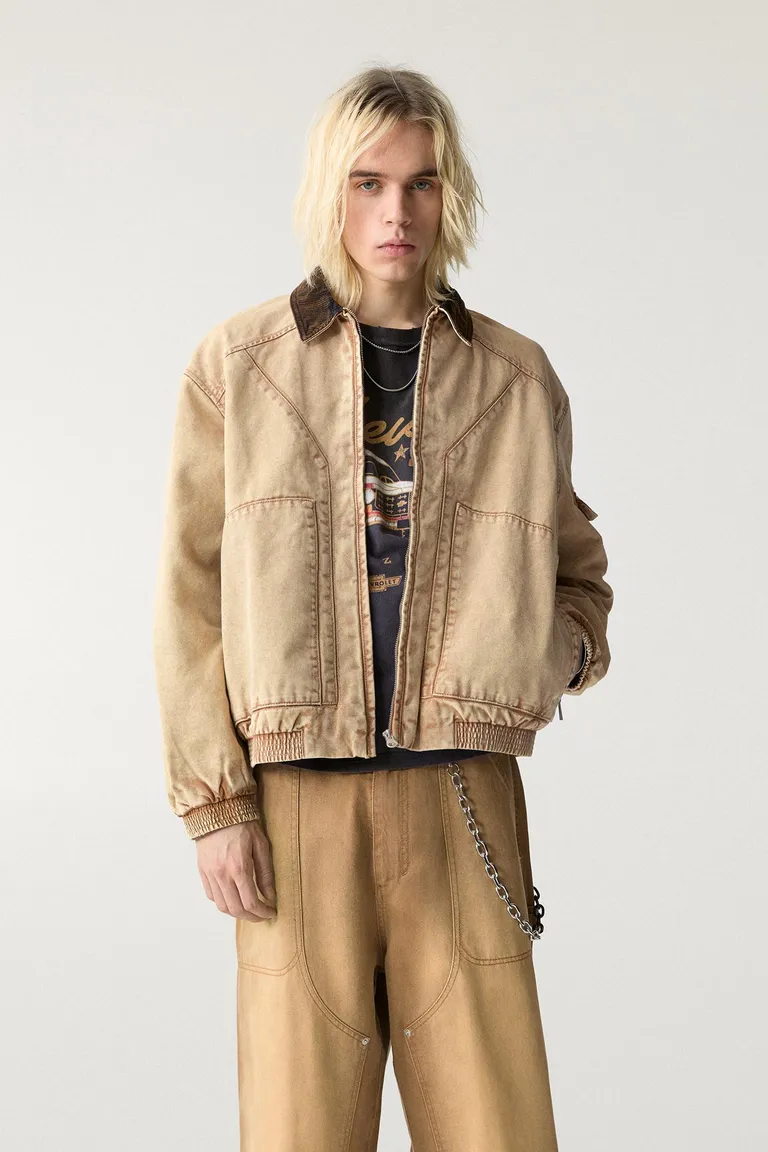 Campera algodón cuello pana de Pull&Bear en Abrigos y Camperas para argentina