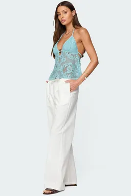 Top halter babydoll crochet transparente de Edikted en Tops para argentina
