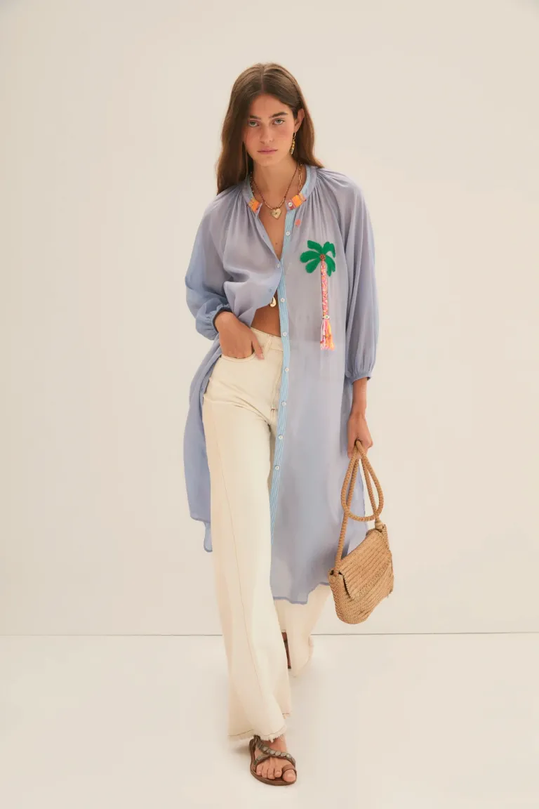 Túnica de algodón de largo tipo camisa con detalles bordados de Rapsodia en Túnicas para argentina