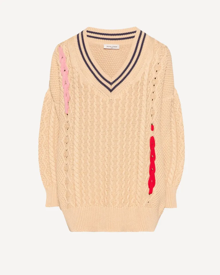 Suéter oversize con textura y tirillera trenzada - Moda Argentina de Jazmin Chebar en Buzos y Sweaters para argentina