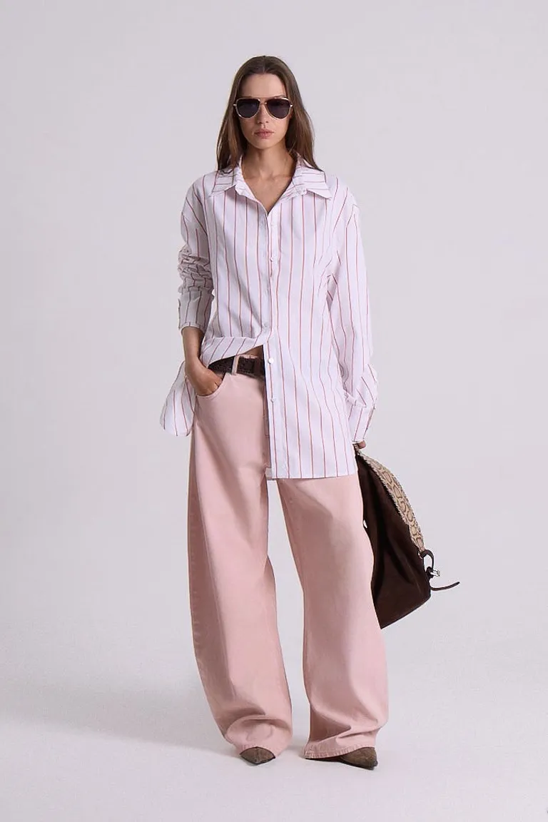 Camisa de poplin rosa con rayas verticales y bordado de Maria Cher en Camisas para argentina