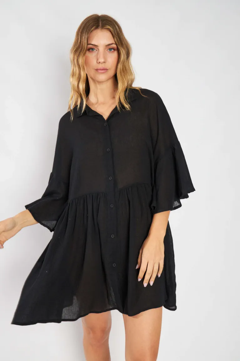 Camisola lino ghandi blanca, de corte amplio y mangas voladas de Belle en Vestidos para argentina