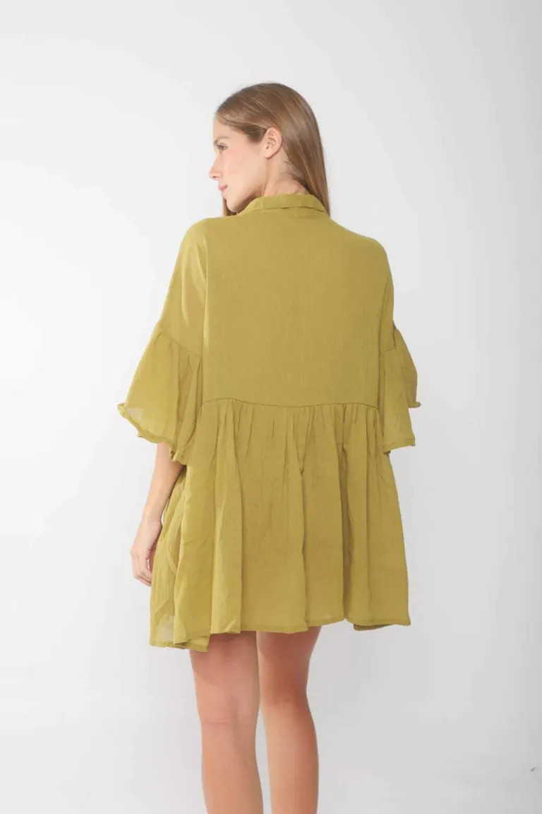 Camisola lino ghandi blanca, de corte amplio y mangas voladas de Belle en Vestidos para argentina