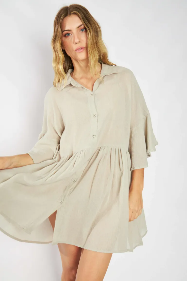 Camisola lino ghandi blanca, de corte amplio y mangas voladas de Belle en Vestidos para argentina