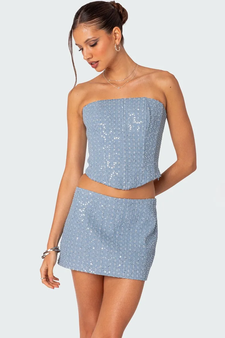 Corset denim con lentejuelas de Edikted en Tops para argentina