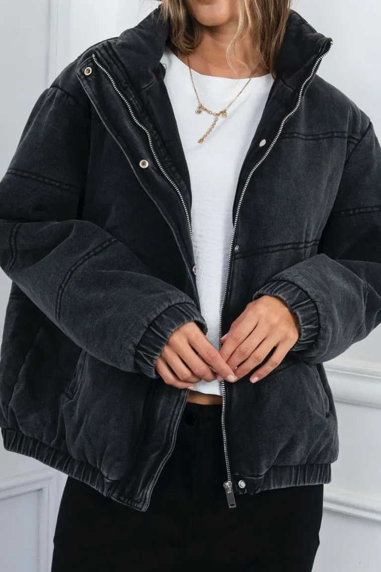 Chaqueta puffer de jean negra con cierre central - Moda Mujer de Belle en Chaquetas para argentina