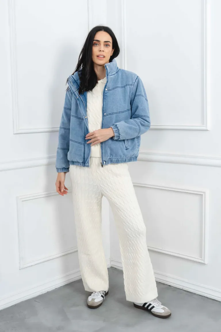 Chaqueta puffer de jean negra con cierre central - Moda Mujer de Belle en Chaquetas para argentina