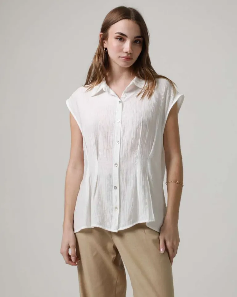 Camisa de bambula sin mangas con pinza lateral para mujer de Hesed en Camisas para argentina