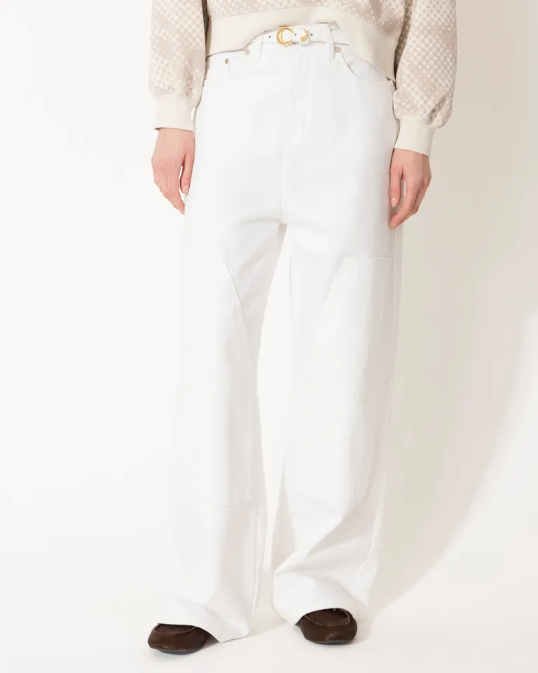 Pantalón ancho de gabardina con detalles de cortes y remaches en estilo carpintero de Jazmin Chebar en Pantalones para argentina