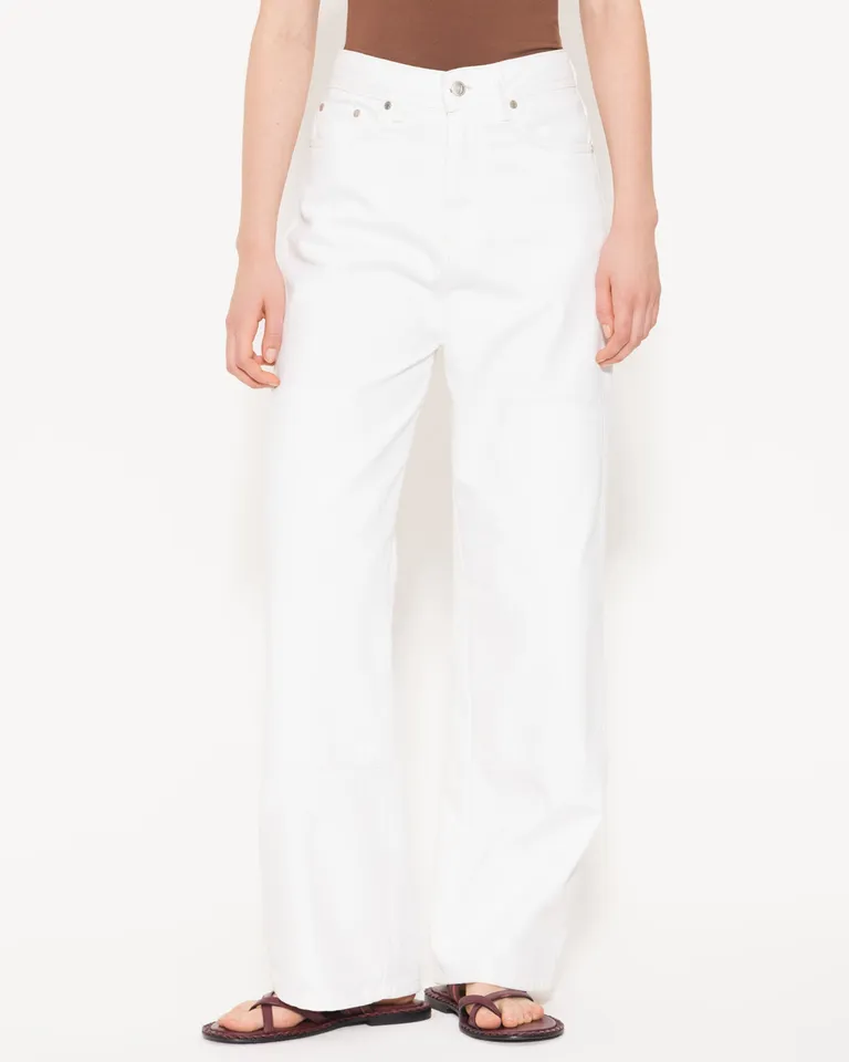 Pantalón ancho de gabardina con detalles de cortes y remaches en estilo carpintero de Jazmin Chebar en Pantalones para argentina