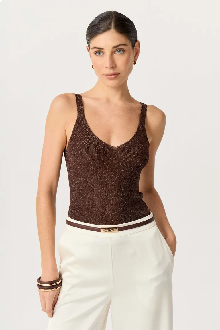 Top de punto liso con lúrex en un atractivo tono marrón de Markova en Tops para argentina