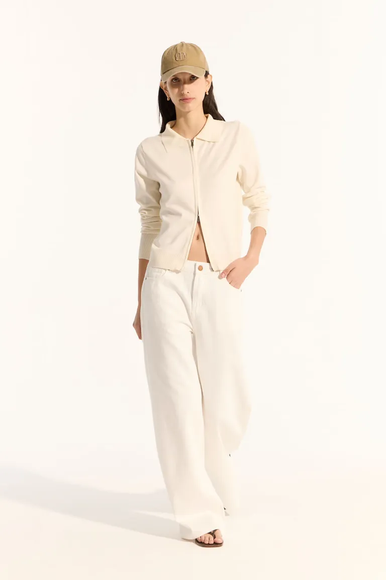 Chaqueta básica de manga larga con cuello polo y cierre metálico en blanco de Portsaid en Chaquetas para argentina