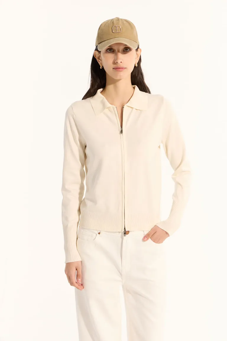 Chaqueta básica de manga larga con cuello polo y cierre metálico en blanco de Portsaid en Chaquetas para argentina