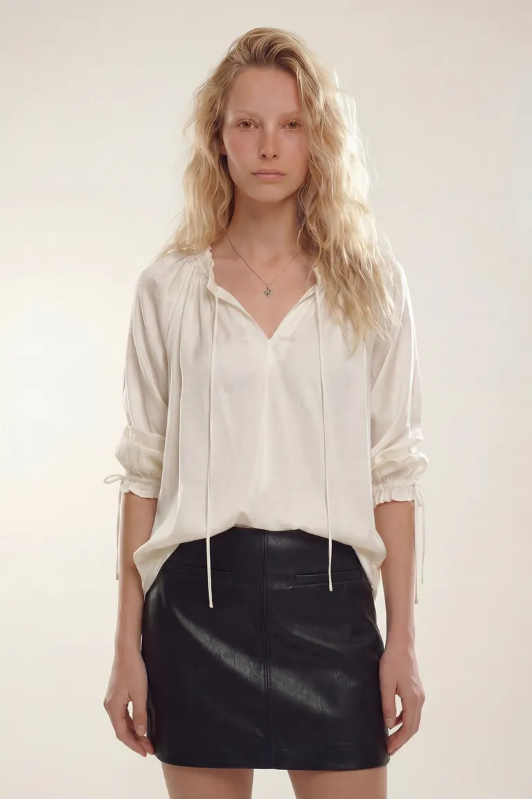 Blusa de mangas largas con lazos en el escote y puños elastizados de Akiabara en Blusas para argentina