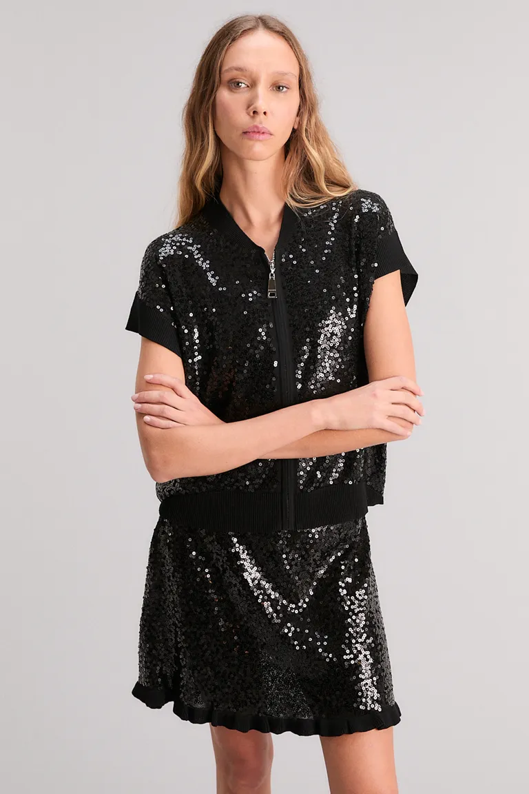 Chaleco icy de diseño oversize con detalles de lentejuelas en toda la prenda de Kosiuko en Chalecos para argentina