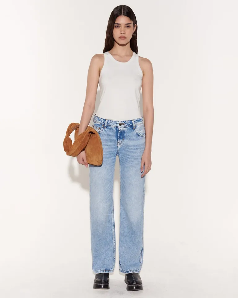 Pantalón de tiro bajo en denim azul claro con desgaste vintage de Ay Not Dead en Pantalones para argentina