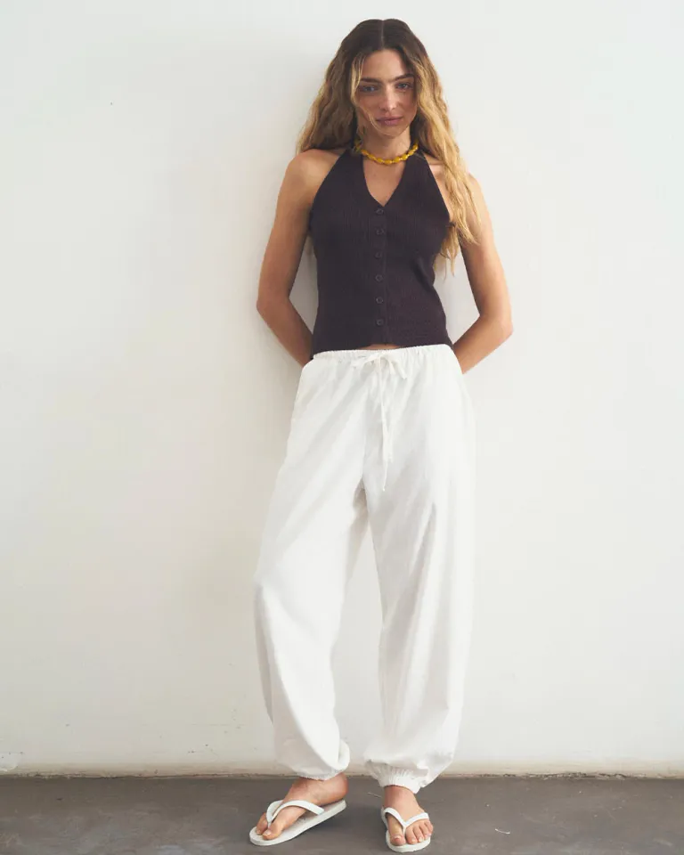 Pantalón balloon de tiro medio en lino con bolsillos y elástico en la cintura de Sky en Pantalones para argentina