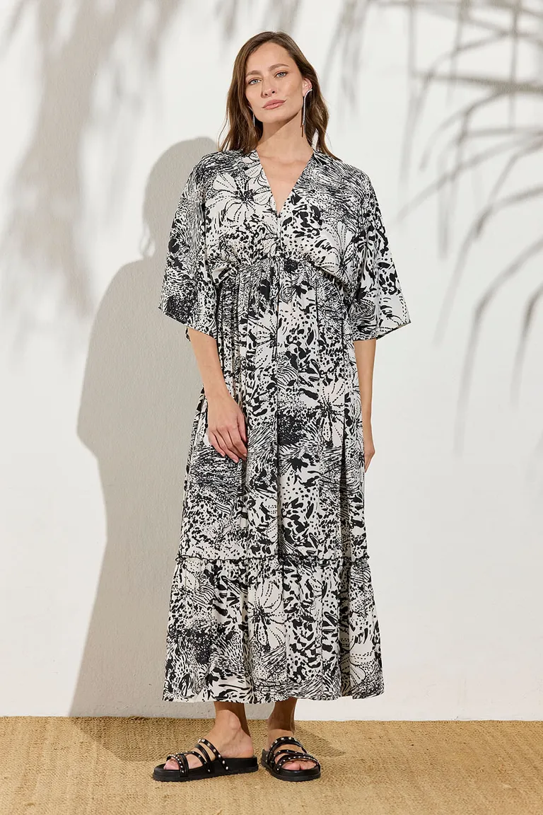 Vestido largo holgado con diseño estampado y escote en V de Indiastyle en Vestidos para argentina