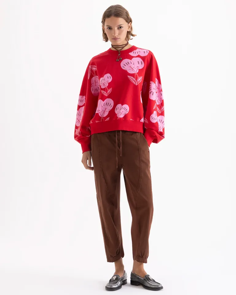 Buzo de cuello redondo con calce holgado y estampa integral de flores de Jazmin Chebar en Buzos y Sweaters para argentina