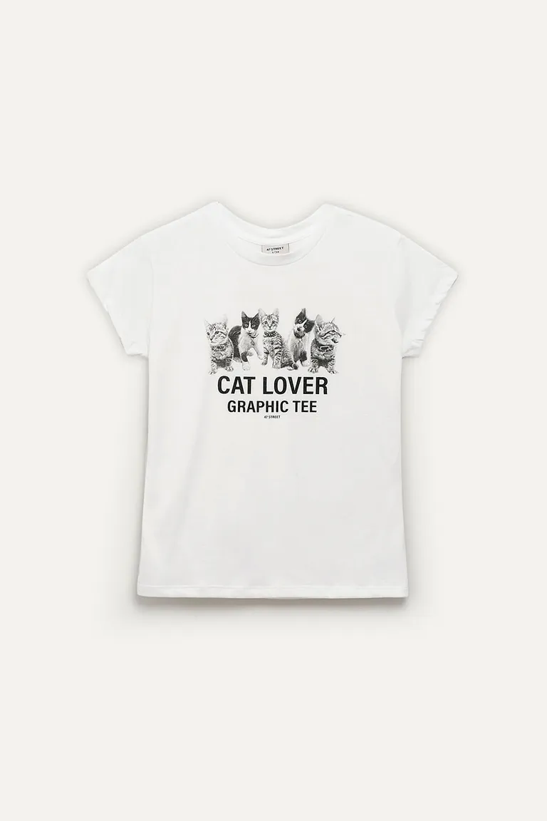 Remera de jersey con diseño de gatos, accesorio casual y divertido para mujeres de 47 Street en Remeras para argentina