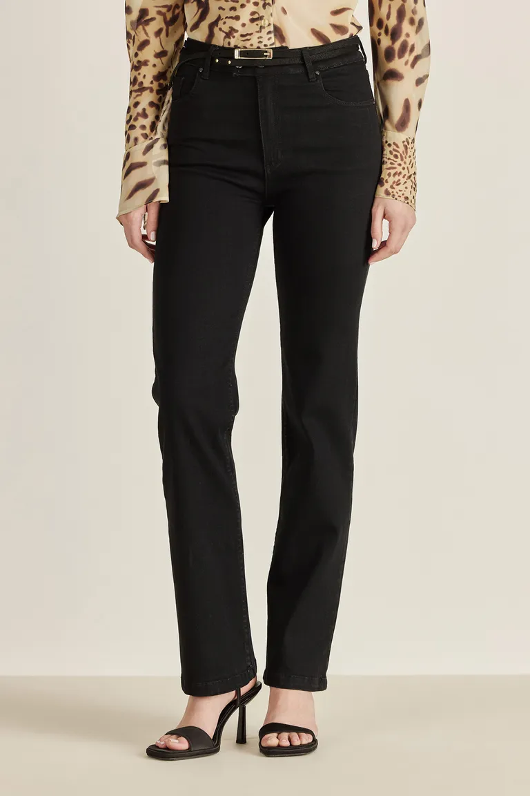 Pantalón de denim con cruce doble en la cintura, corte recto y tiro alto de Tucci en Pantalones para argentina