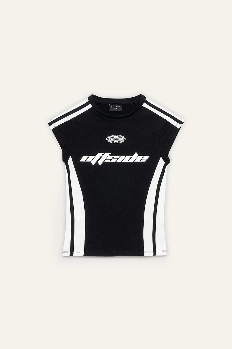 Remera negra de algodón con recortes laterales y de hombros para mujer de 47 Street en Remeras para argentina