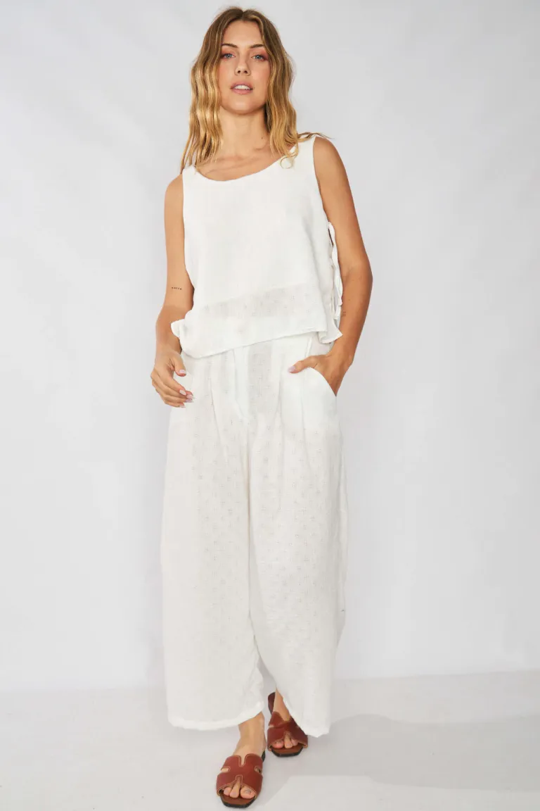 Pantalón Capri de Lino Calado en Verde para Mujer de Belle en Pantalones para argentina