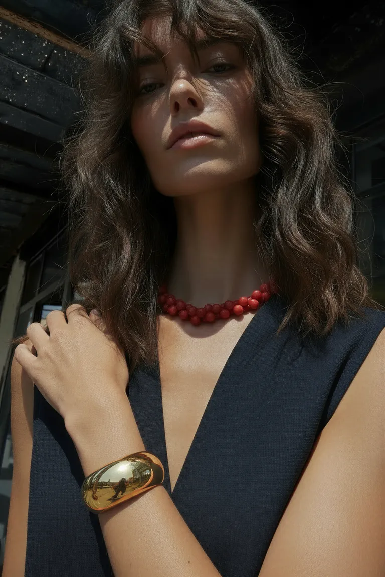 Collar de eslabones rojos con acabado brillante, un complemento elegante y versátil de Maria Cher en Bijouterie para argentina