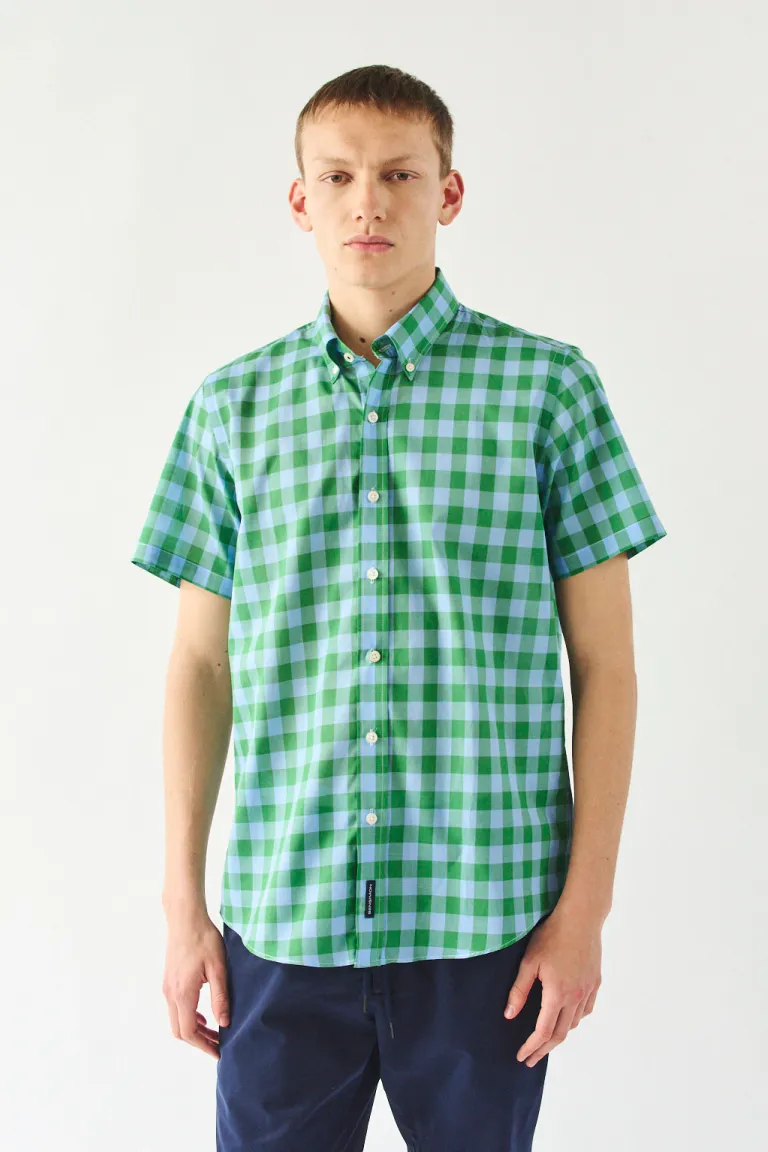 Camisa de cuadros verdes y blancos para hombre con diseño regular y manga corta de Bensimon en Camisas para argentina