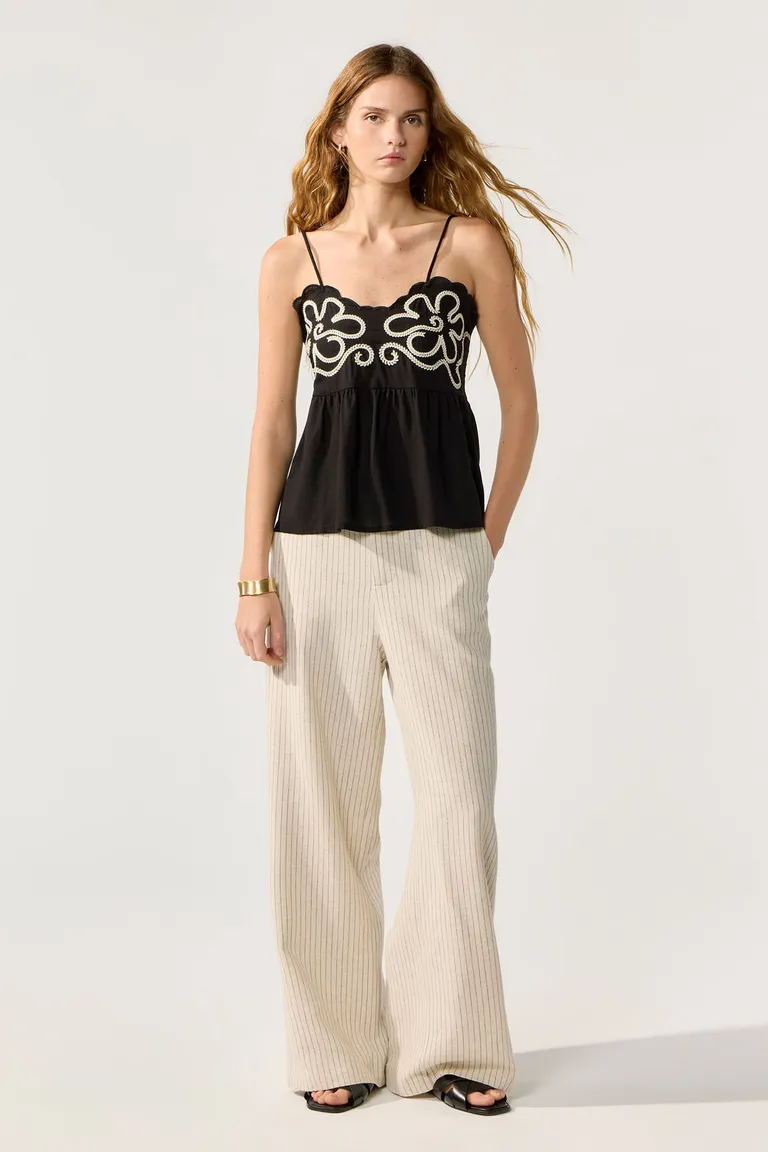 Pantalón de lino rayado de tiro alto para mujer de Cuesta Blanca en Pantalones para argentina