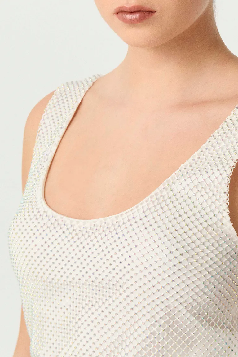 Top de red con strass de calce al cuerpo y escote en u profundo de Markova en Tops para argentina