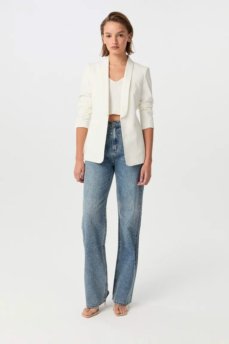 Pantalones vaqueros de pierna ancha con diseño de cristales aplicados por termofusión de Markova en Pantalones para argentina