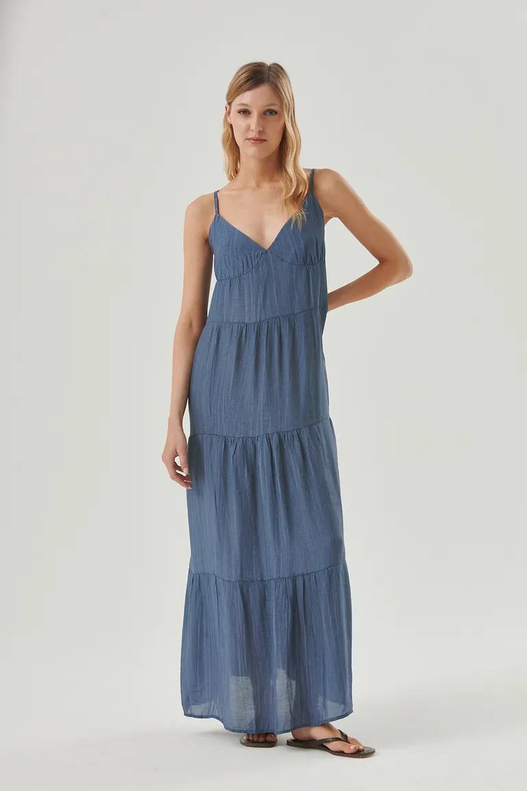 Vestido largo y fluido en voile arrugado con breteles finos y silueta relajada de Sweet en Vestidos para argentina