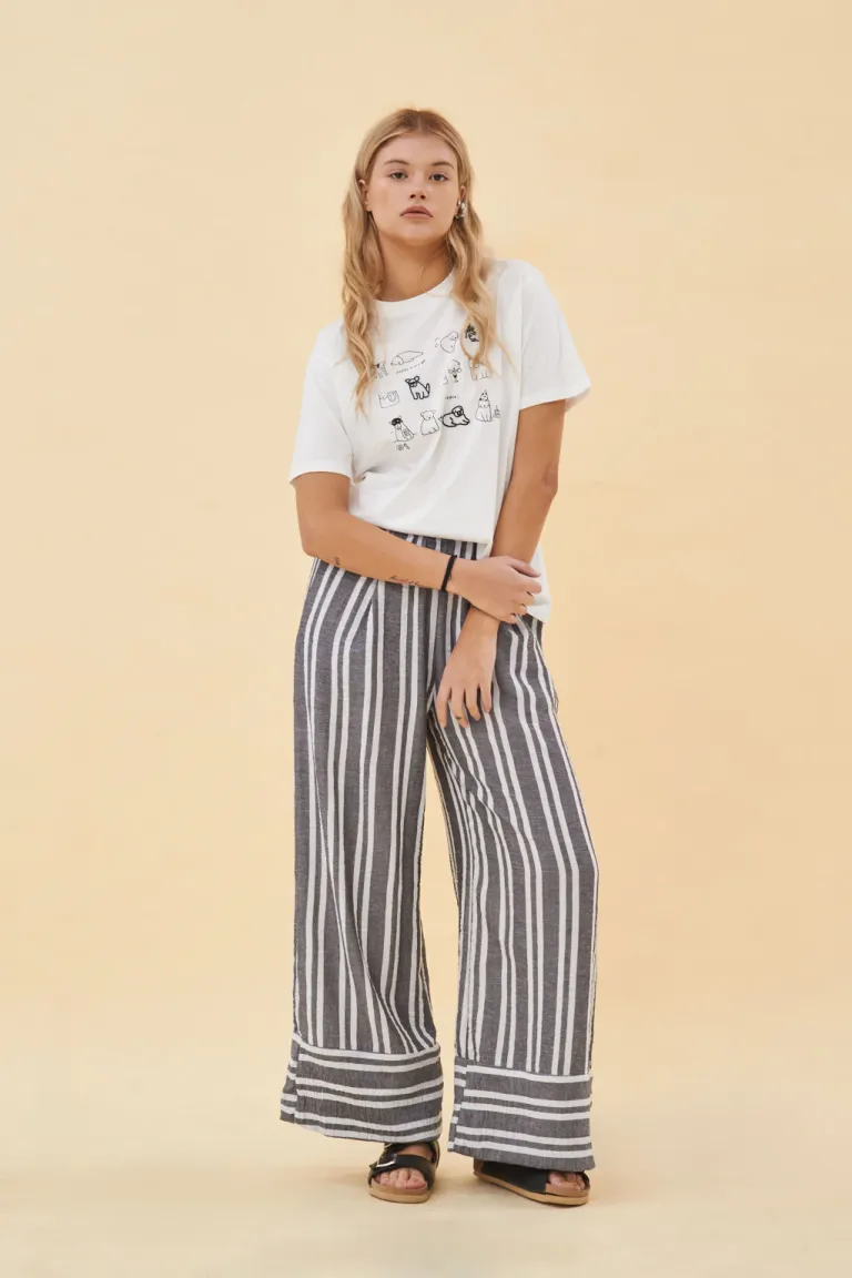 Pantalones anchos de rayas verticales en azul y blanco para mujer de Apricot en Pantalones para argentina