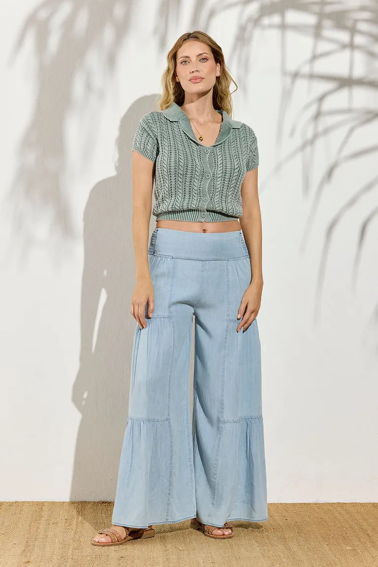 Pantalón largo de calce amplio con cintura elastizada y detalle de costuras horizontales de Indiastyle en Pantalones para argentina