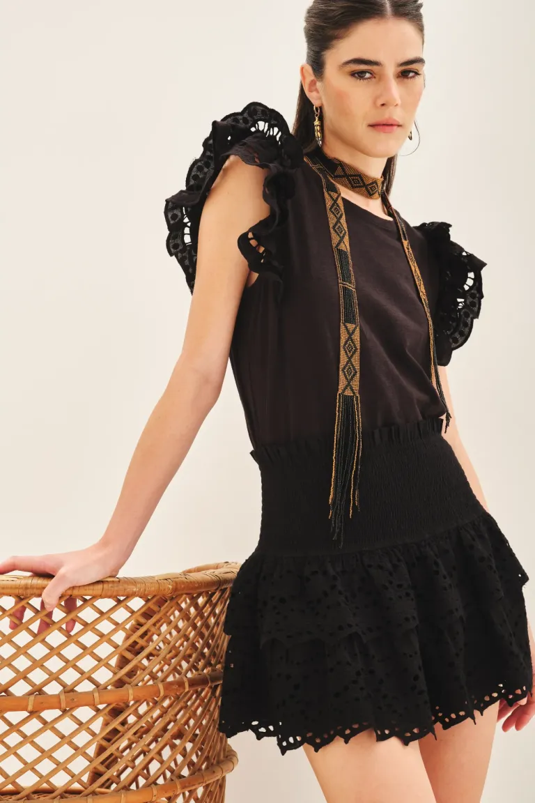 Falda de broderie con volados y punto smock en la cintura de Rapsodia en Faldas para argentina