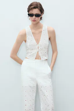 Pantalón recto algodón bordado de Mango en Pantalones para argentina