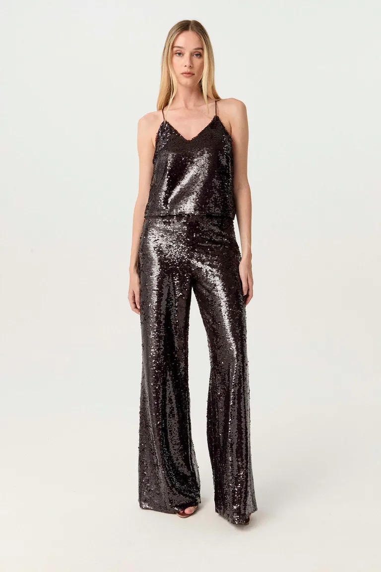 Top de lentejuelas con escote en V y tirantes ajustables de Markova en Tops para argentina