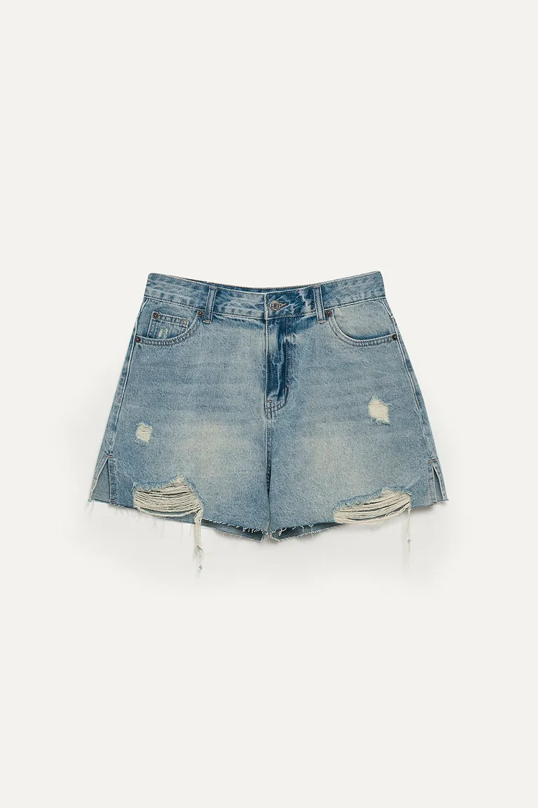 Shorts vaqueros de tiro medio con diseño relajado y roturas en azul desgastado de 47 Street en Shorts para argentina