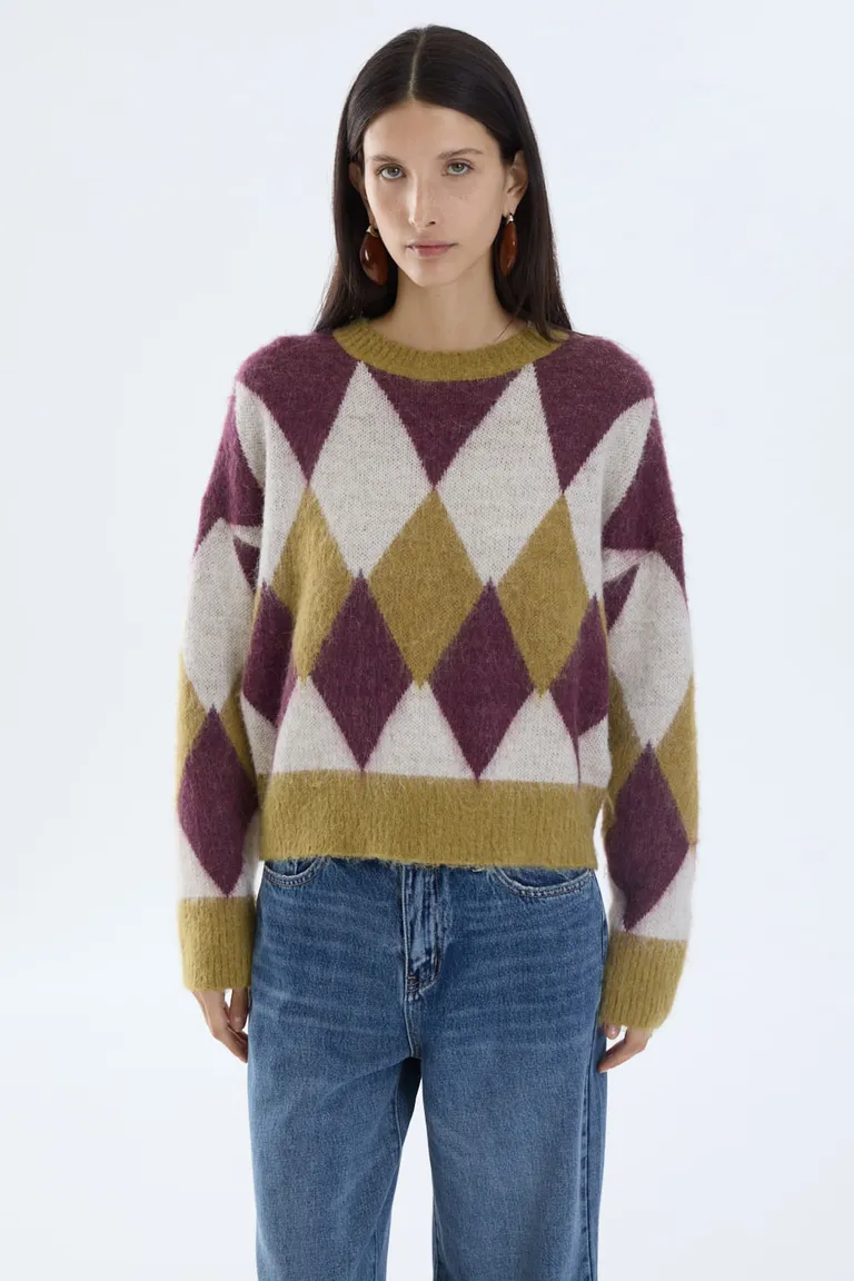 Sweater de tejido con diseño de rombos y cuello redondo para mujer de Portsaid en Buzos y Sweaters para argentina