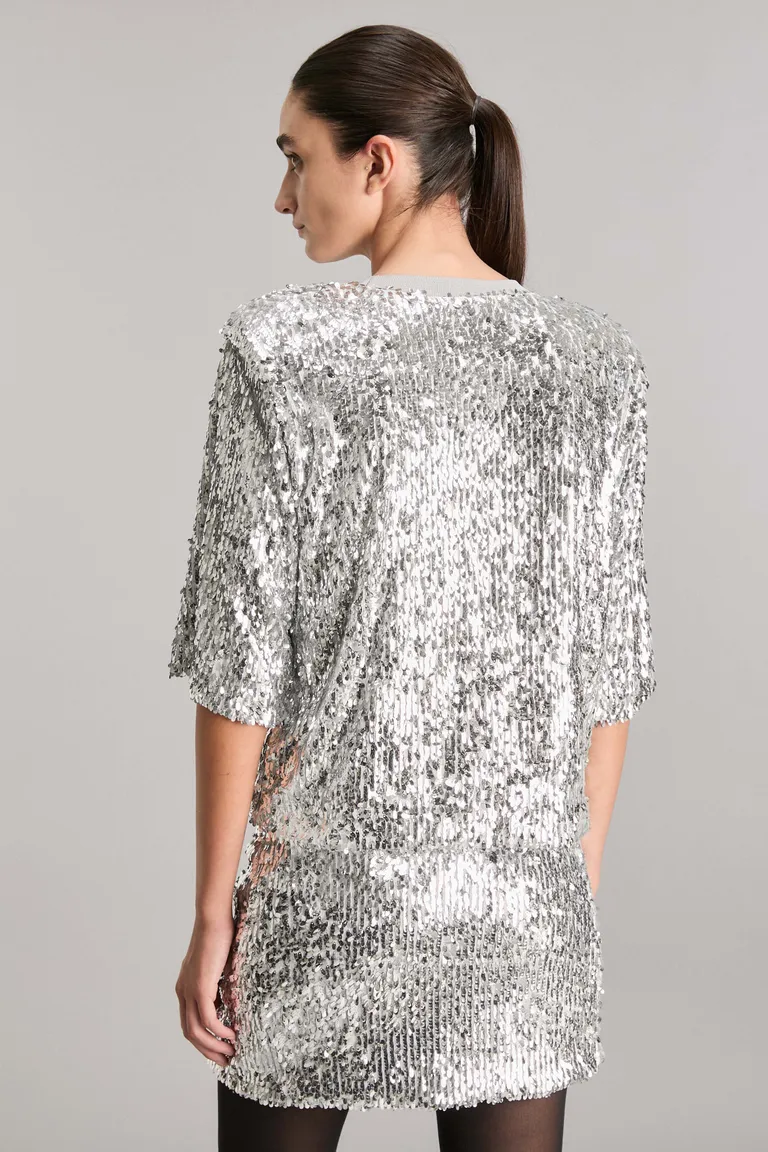 Remera regular de cuello redondo con detalles de lentejuelas para una apariencia seductora de Kosiuko en Remeras para argentina