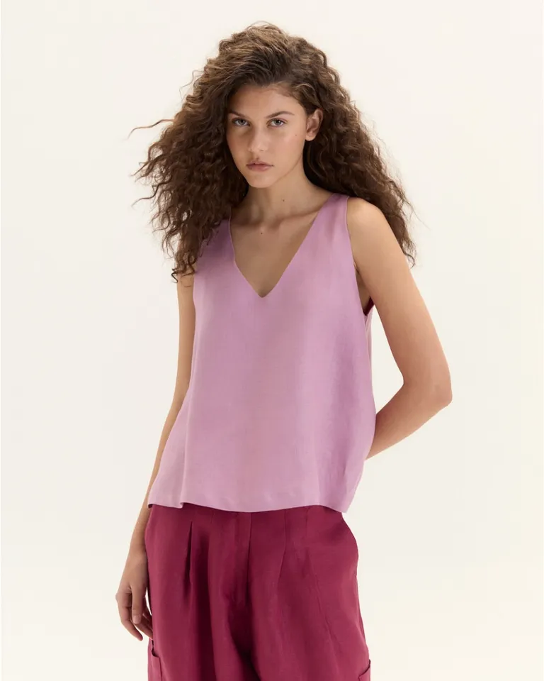 Suéter de lino de corte evasé con escote en V y breteles anchos de Blue Sheep en Tops para argentina