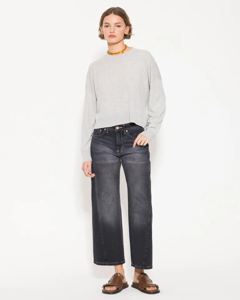 Sweater de lana gris de corte largo y mangas largas para mujer de Jazmin Chebar en Buzos y Sweaters para argentina